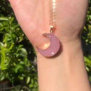 Pink moon druzy necklace